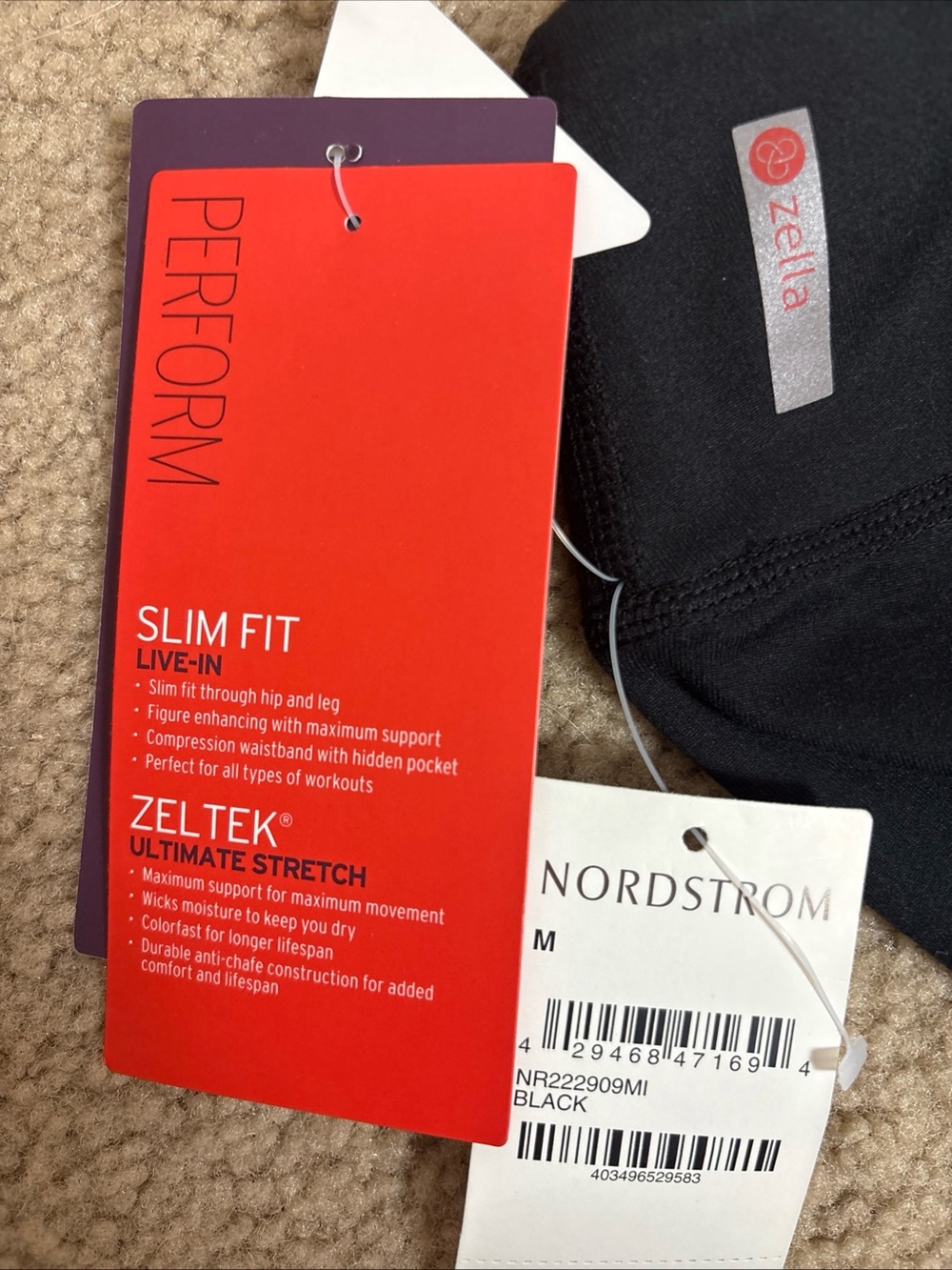 Zella Nordstrom Women’s Black Stretch Leggings Slim Fit Size M Brand New Tags - Picture 3 of 4